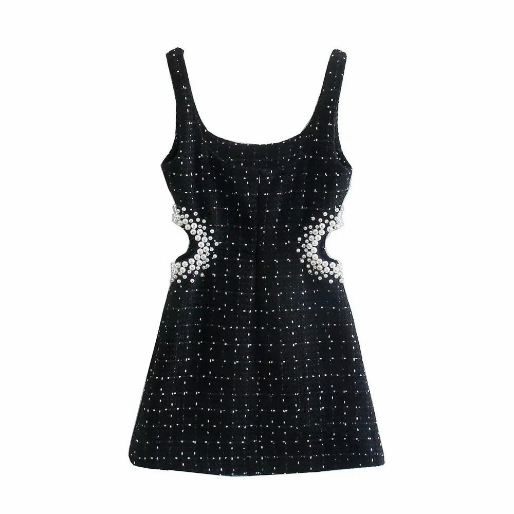 ZARA Sparkle Cutout Black Mini Dress with Embellished Sides